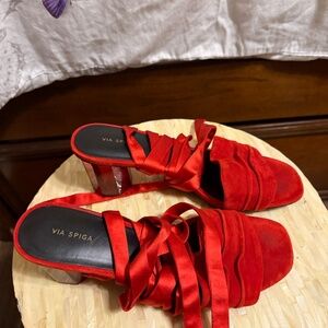 Via Spiga red lace up V-Nova rouge heels sandals